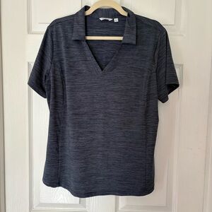 Lady Hagan Short Sleeve V-Neck collared Golf Shirt Heather Navy Moisture Wicking